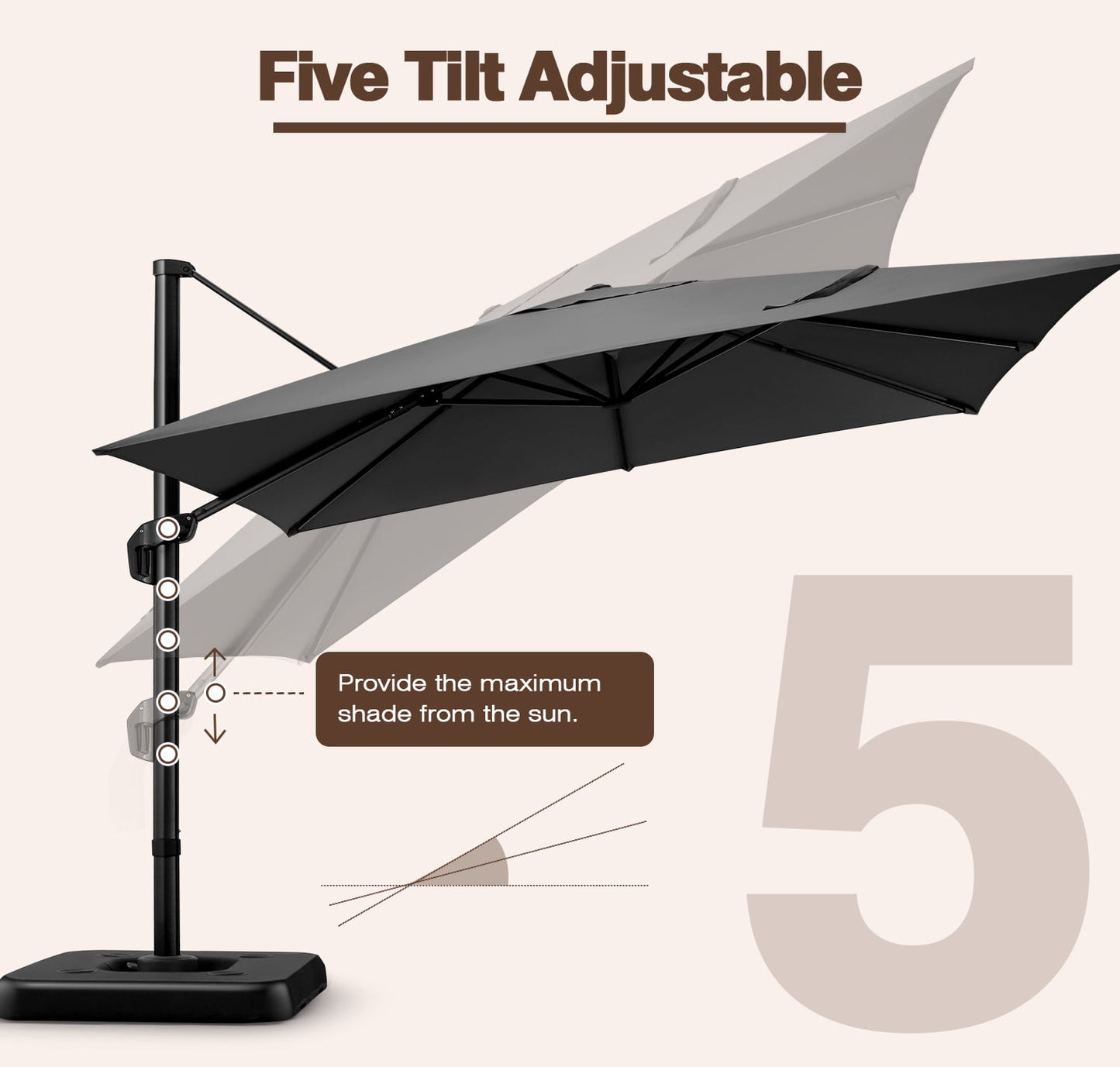 HOTEEL 10 Ft Patio Umbrella Outdoor Cantilever Square Umbrella Aluminum Offset Umbrella with Base, 360° Rotation，Gray