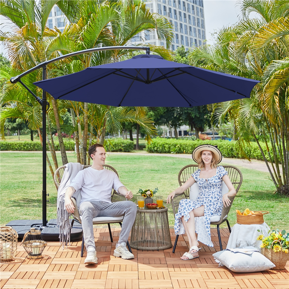 Renwick 10 Ft Patio Offset Umbrella with Crank and Base Stand, Navy Blue