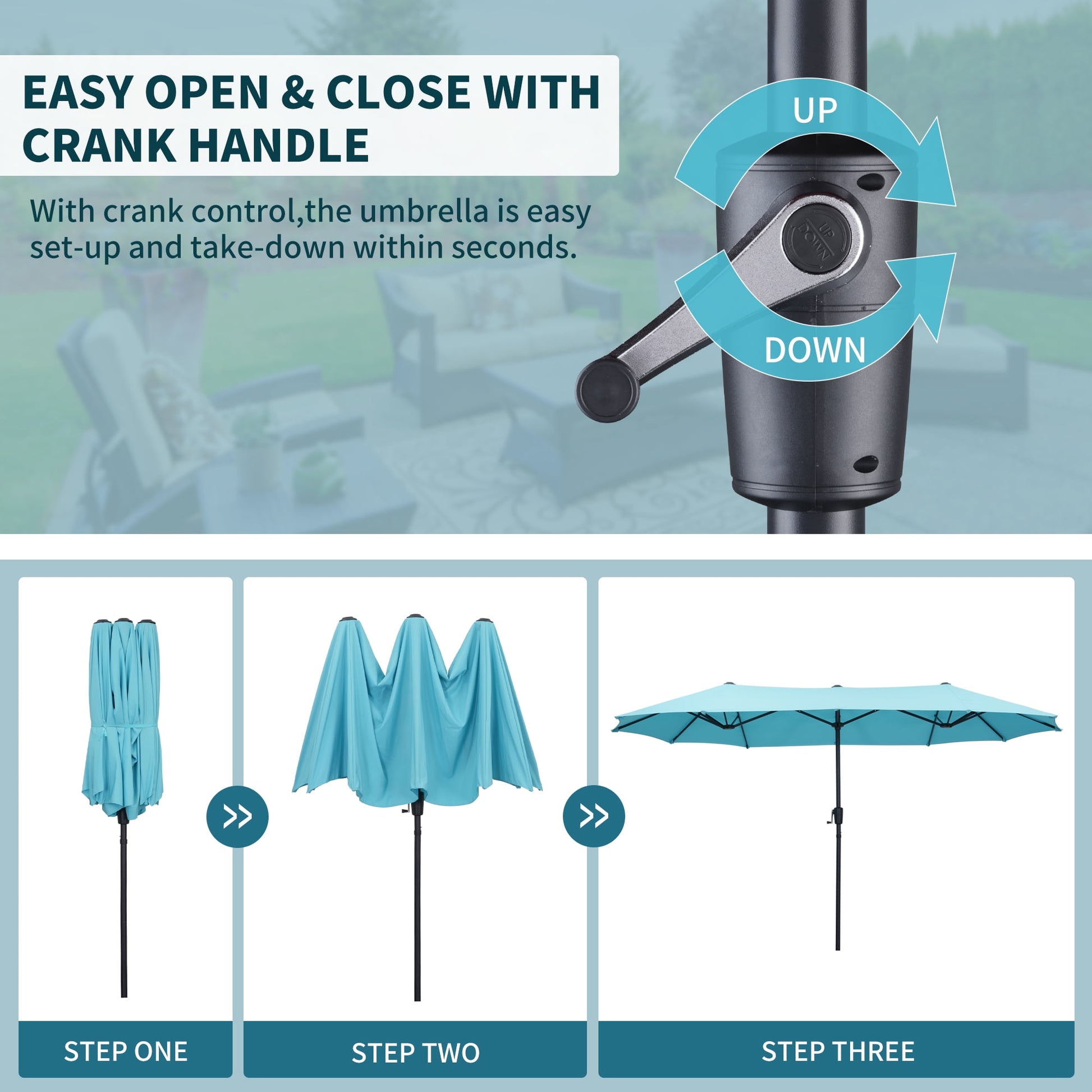 Ainfox 13ft Large Patio Umbrella, Outdoor Double-Sided Rectangle Market Heavy Duty Umbrellas without Base, Blue