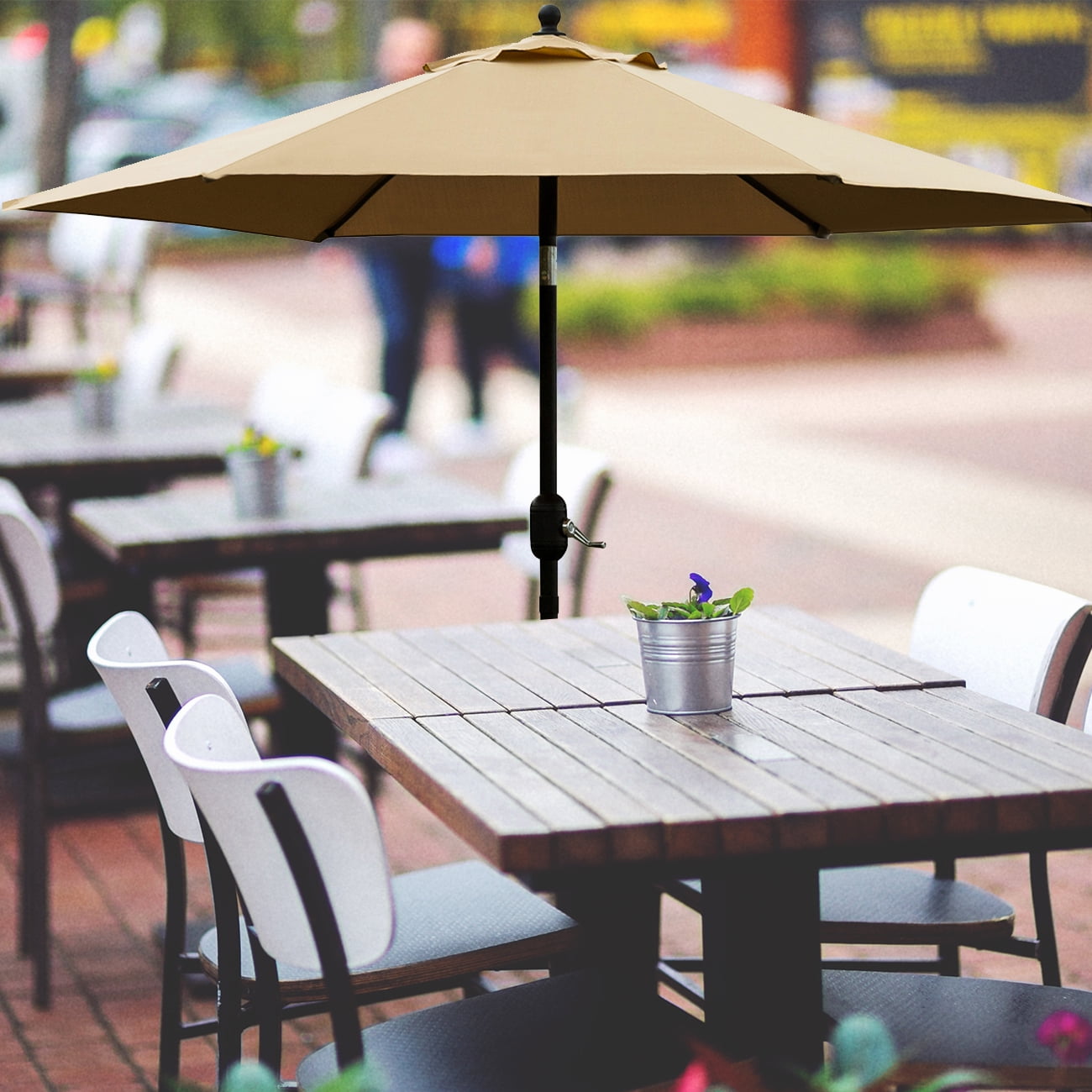 Bibana 7.5ft Outdoor Patio Umbrella Market Umbrella Table Umbrella with 6 Ribs, Push Button Tilt/Crank - Tan