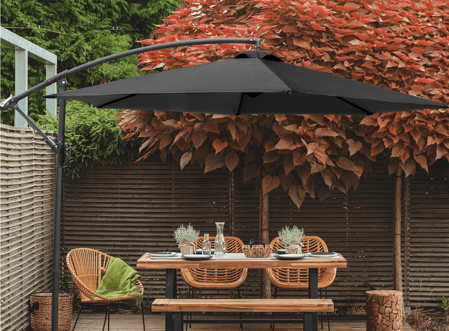 Lacoo10-Foot Offset Hanging Polyester Market Outdoor Patio Umbrella with Steel Frame and Easy Tilt,Black