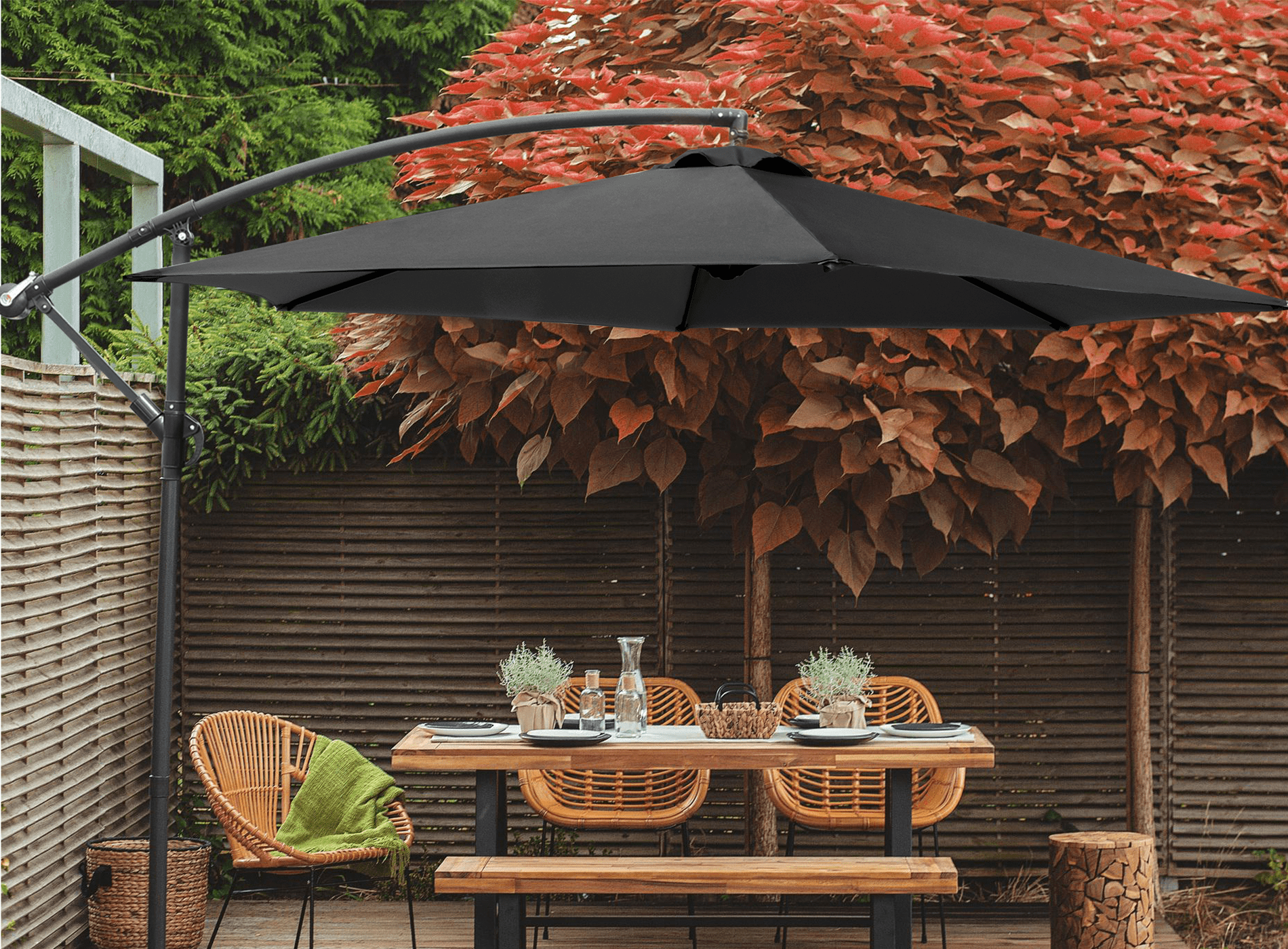 Lacoo10-Foot Offset Hanging Polyester Market Outdoor Patio Umbrella with Steel Frame and Easy Tilt,Black
