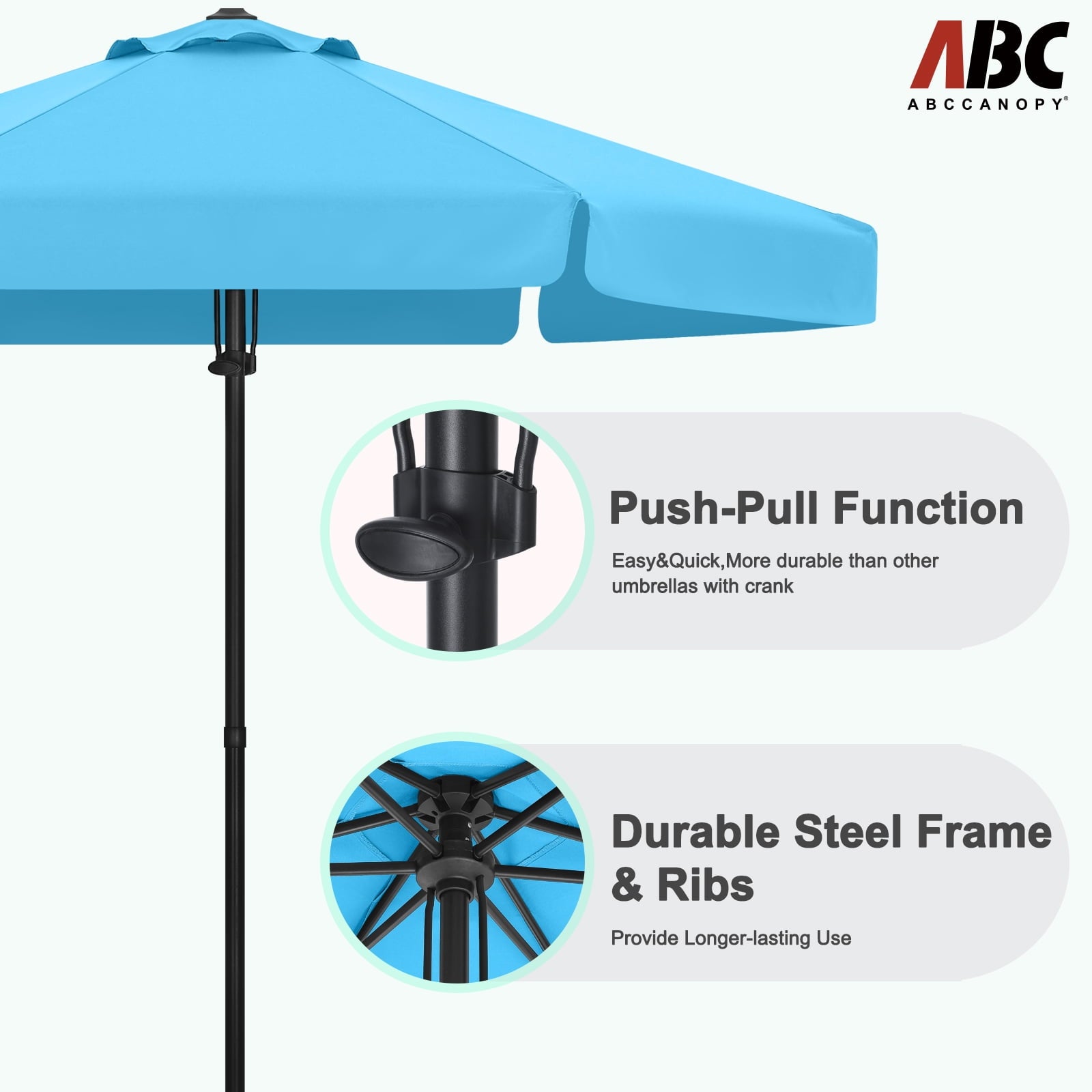 ABCCANOPY 7.5ft Outdoor Market Hand Push Patio Umbrella With Hanging Edge,12+Colors, Turquoise