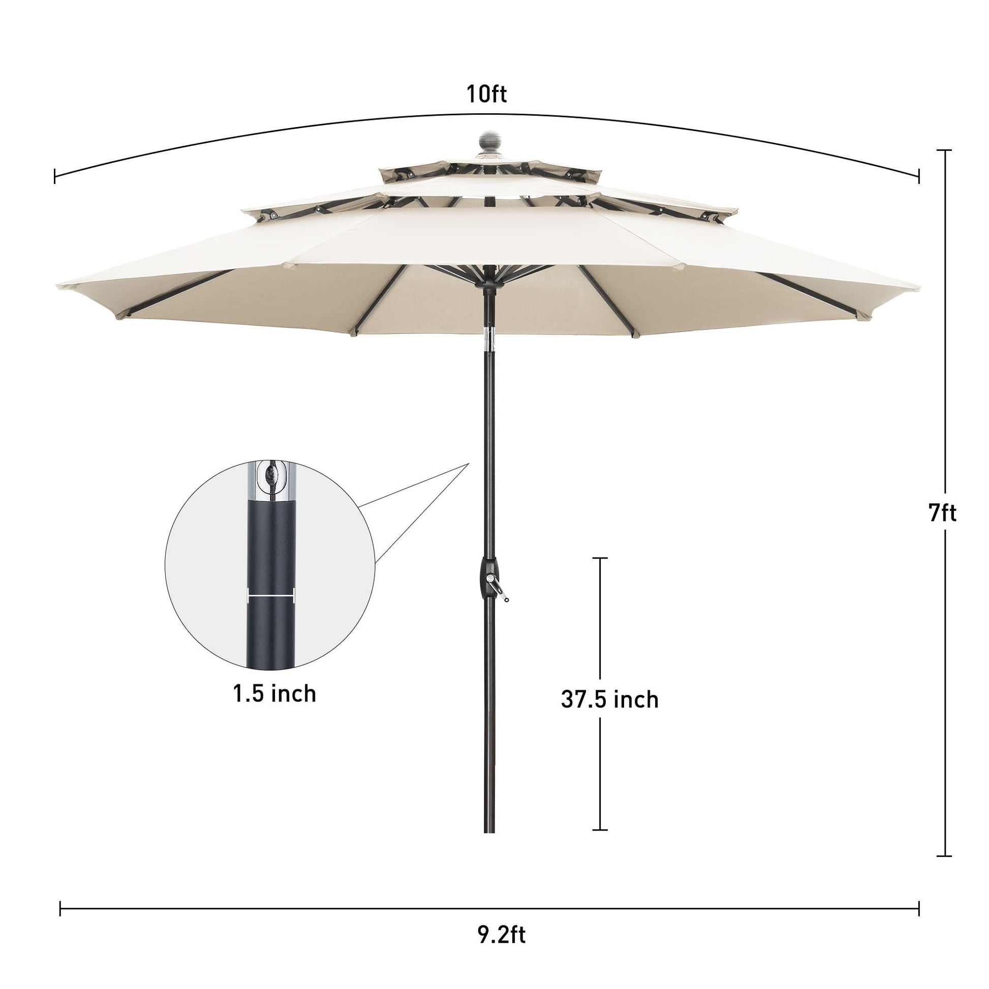 Autlaycil 10' Patio Umbrella 3 Tiers with Tilt and Crank for Outdoor, Pool, Beach, Garden,Khaki