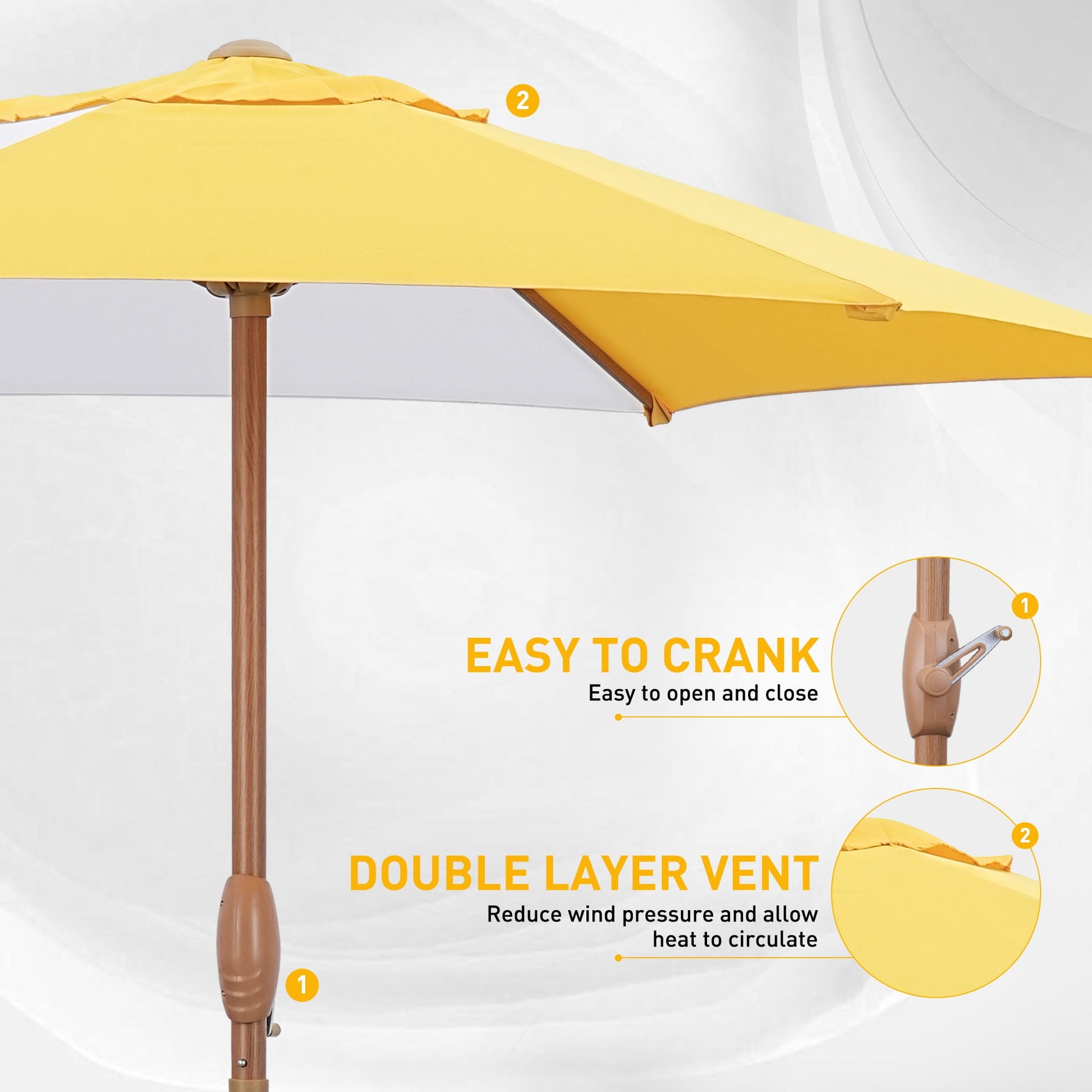 Autlaycil 7.5ft Patio Umbrella, Sun Shelter UV 50+ Plus Protection Beach Umbrellas Sunshade for Market, Patio, Pool, Garden Backyard (Yellow and White)