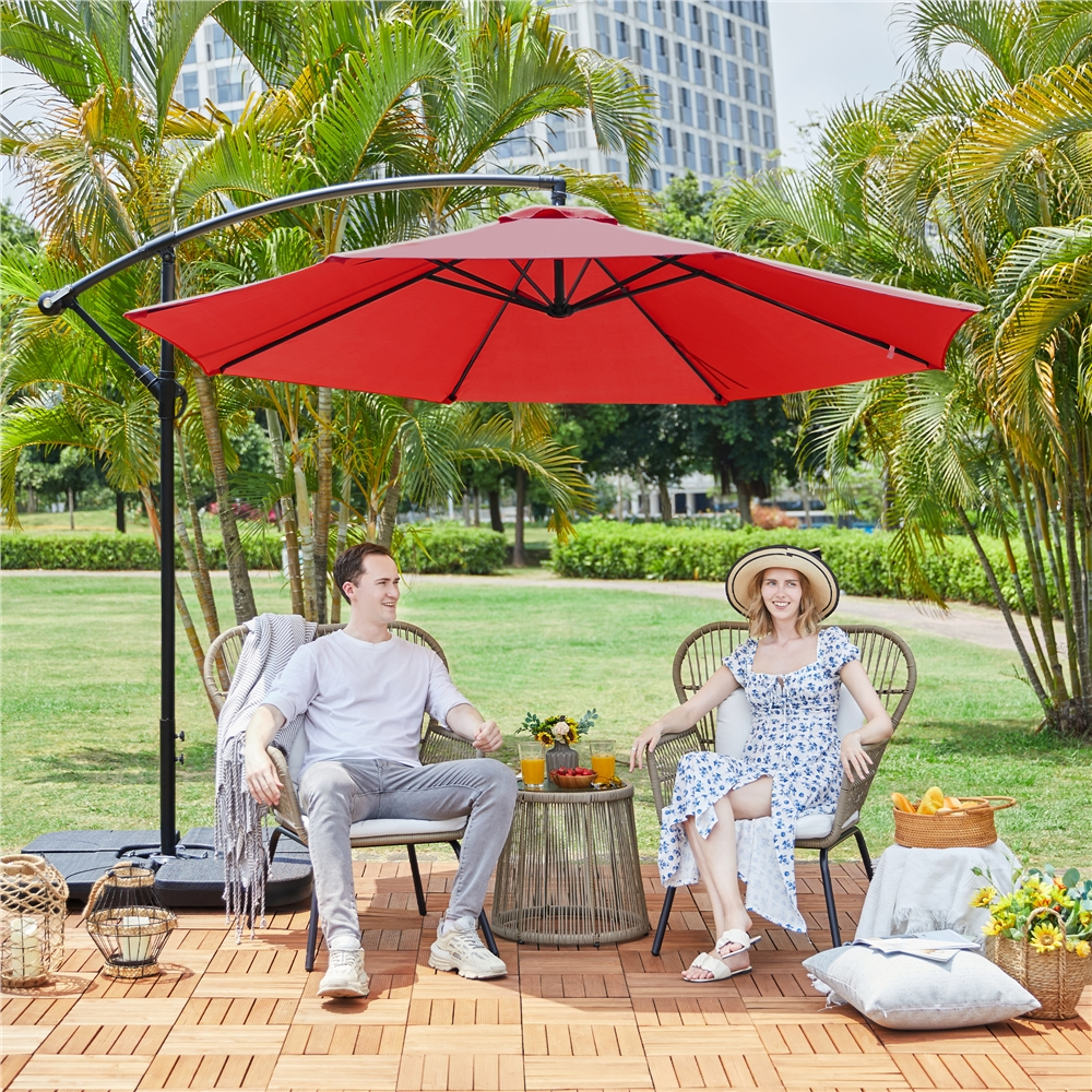 Renwick 10 Ft Patio Offset Umbrella with Crank and Base Stand, Red