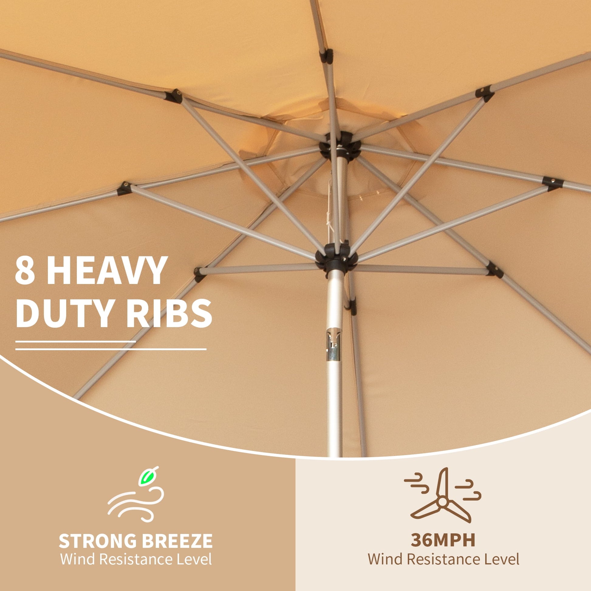 Domi 10FT Patio Umbrella, Outdoor Table Umbrella with Push Button Tilt and Crank, UV Protection Waterproof Market Sun Umbrella with 8 Sturdy Ribs for Garden, Deck, Backyard, Pool，（Beige）