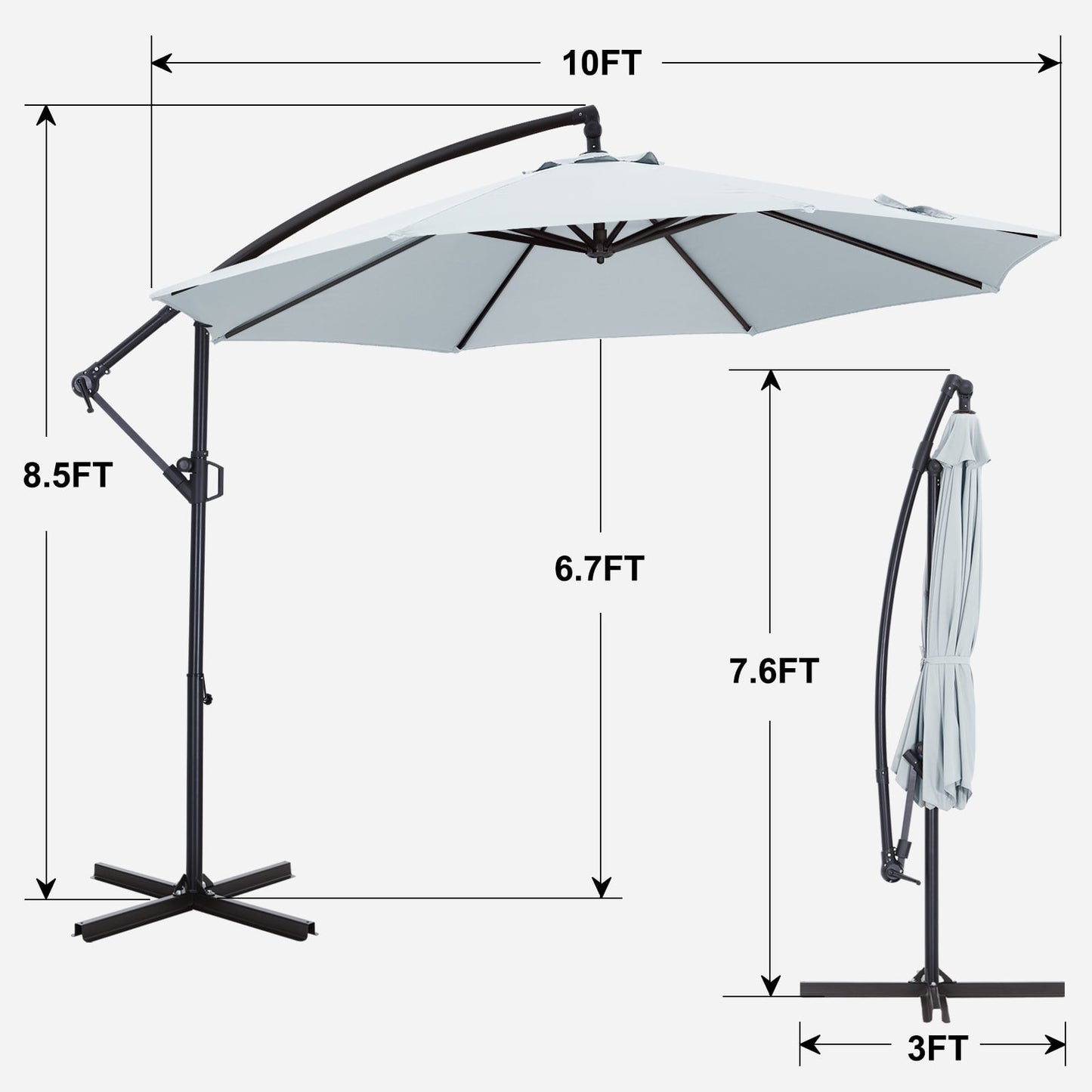 ABCCANOPY 10 FT 360°Rotation Cantilever Patio Umbrella with Crank & Cross Base for Garden, Backyard, Pool and Beach, 12+ Colors(Light Gray)
