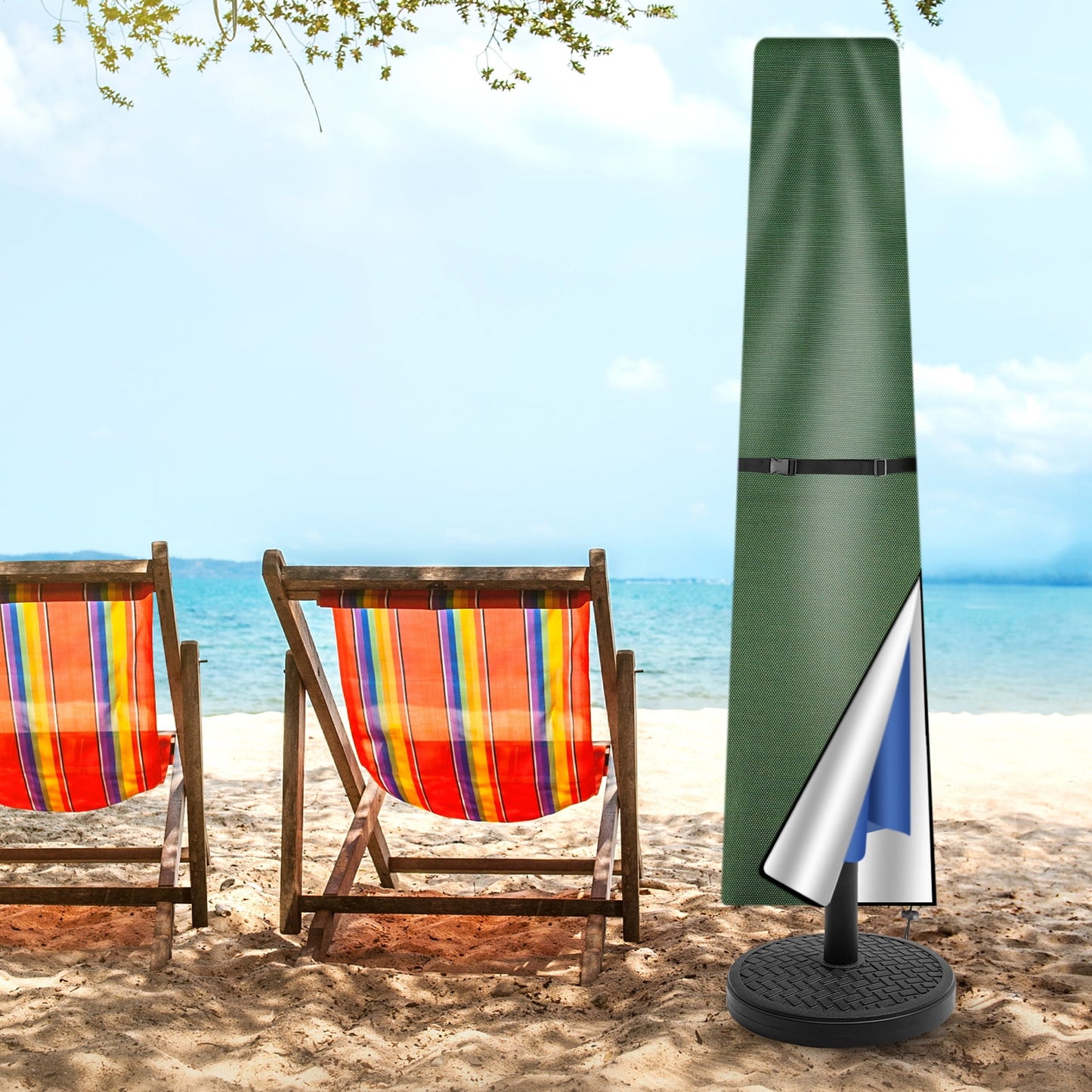 Patio Umbrella Cover for 8ft to 11ft Garden Outdoor Umbrella with Zipper and Rod,Waterproof and Durable,Green