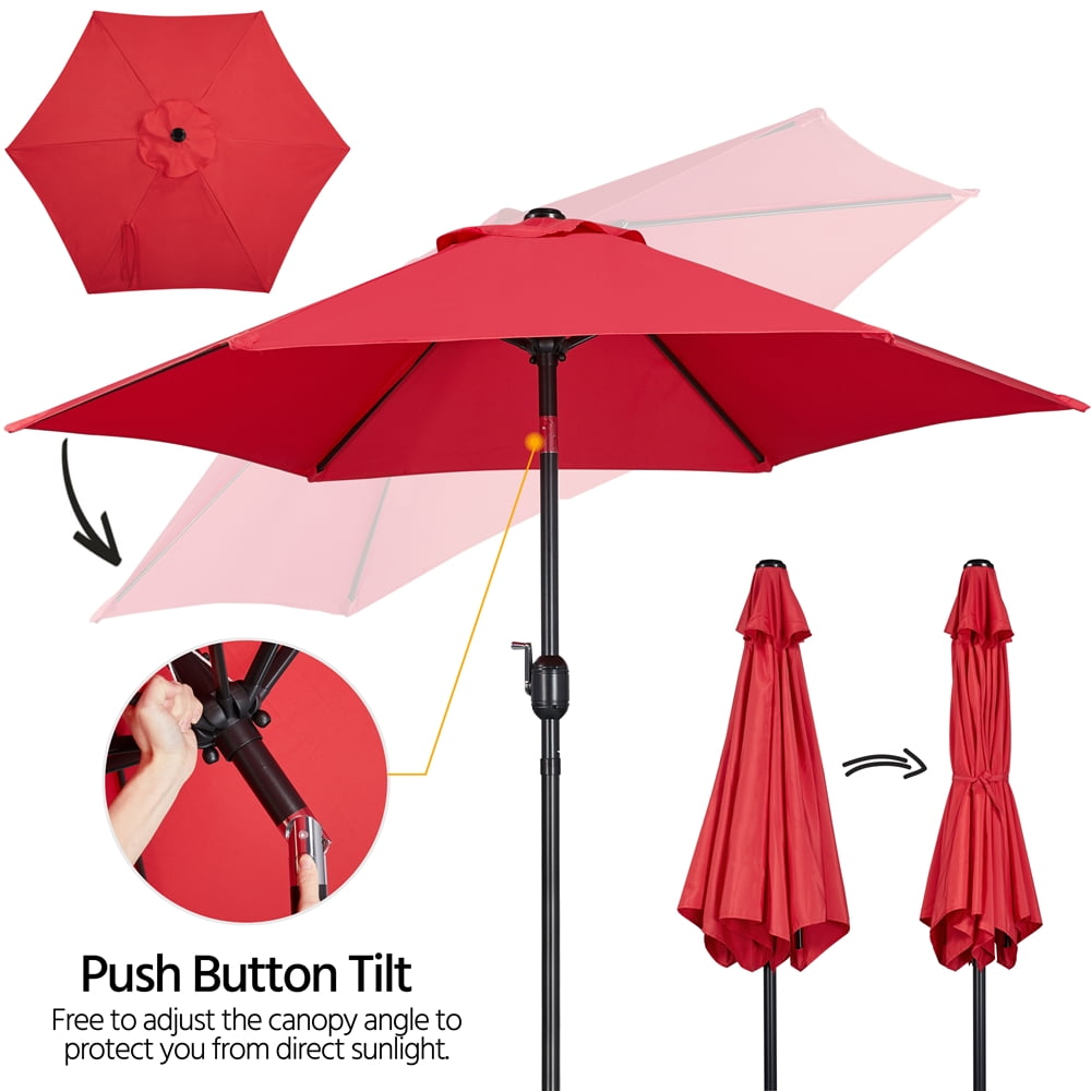 Alden Design 7.5 Foot Patio Umbrella with Crank and Push Button to Tilt, Red