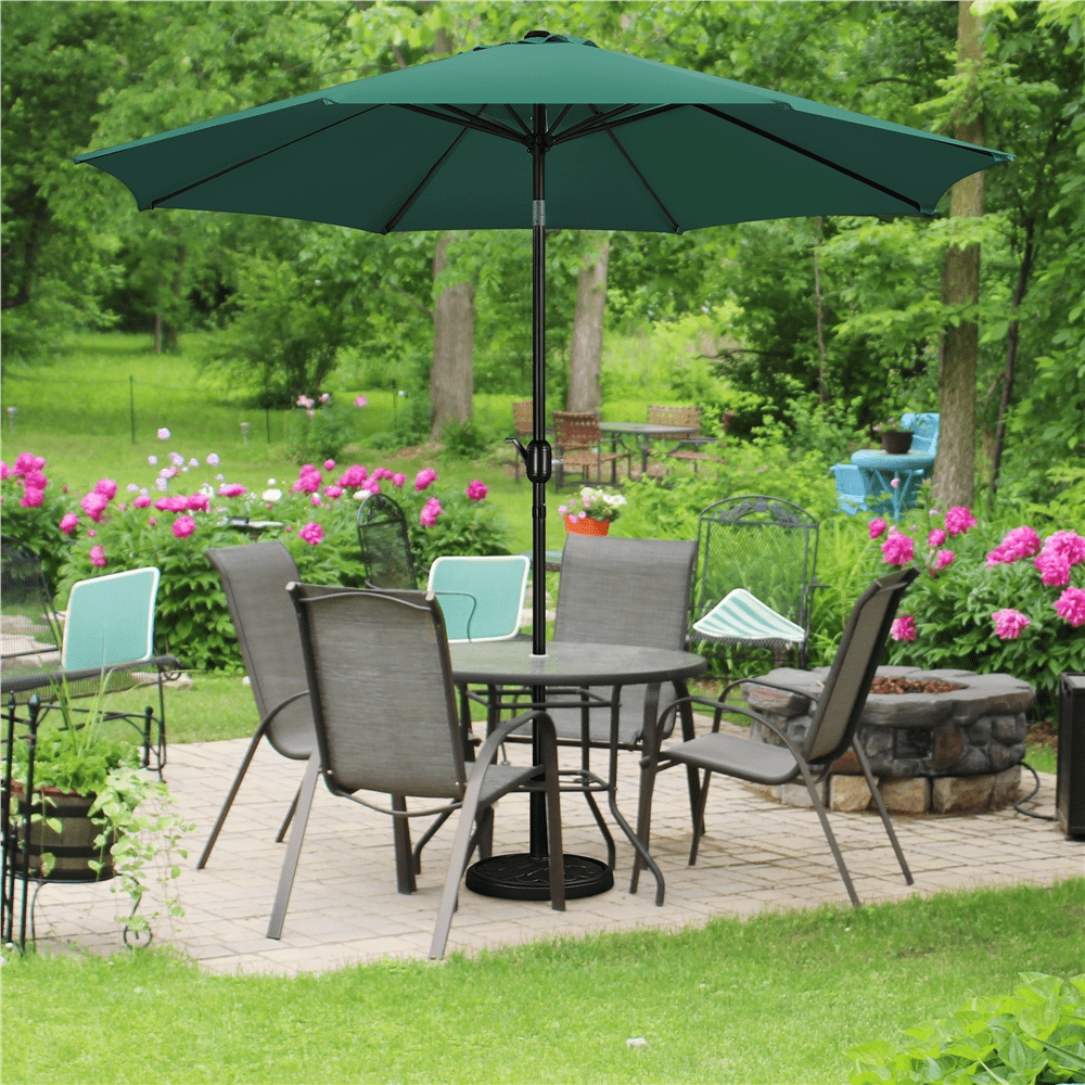 Renwick 10Ft Patio Market Umbrella with Push Button Tilt and Crank, Dark Green