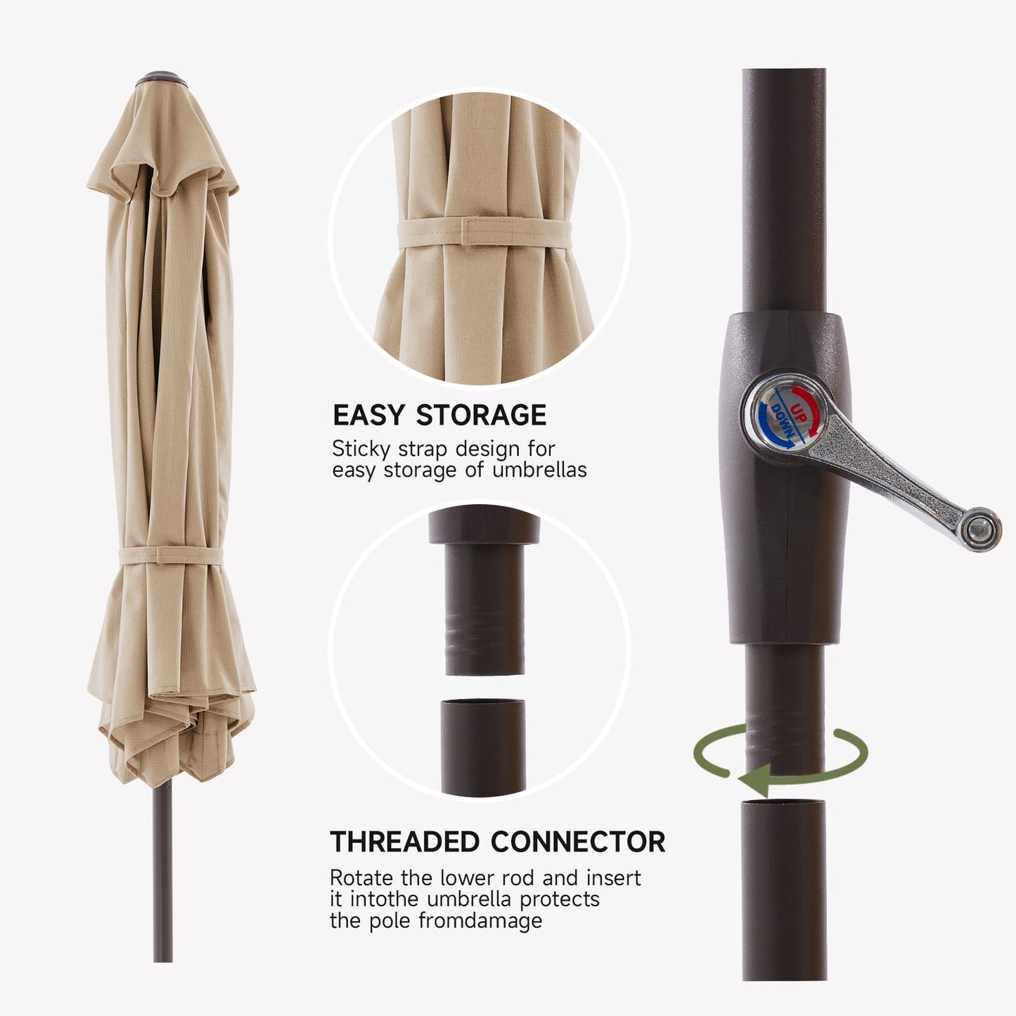 JUSTLET 10ft Patio Umbrella w/ Easy Crank & Tilt, 8-Rib Heavy-Duty Market Umbrella - Outdoor Umbrella for Backyard, Garden, Patio, Deck, Cafe, and Restaurant, Deck & Backyard - Beige
