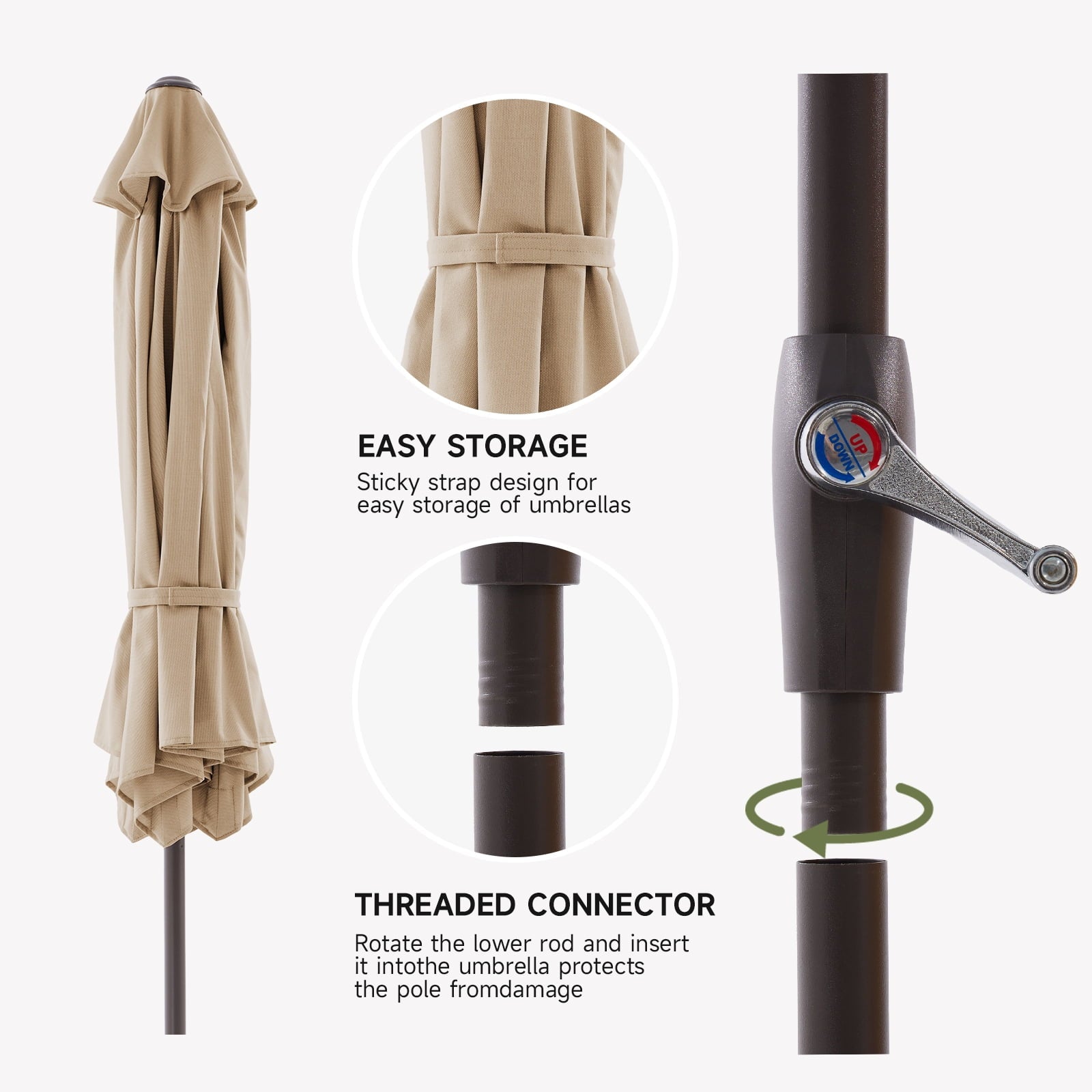 JUSTLET 10ft Patio Umbrella w/ Easy Crank & Tilt, 8-Rib Heavy-Duty Market Umbrella - Outdoor Umbrella for Backyard, Garden, Patio, Deck, Cafe, and Restaurant, Deck & Backyard - Beige