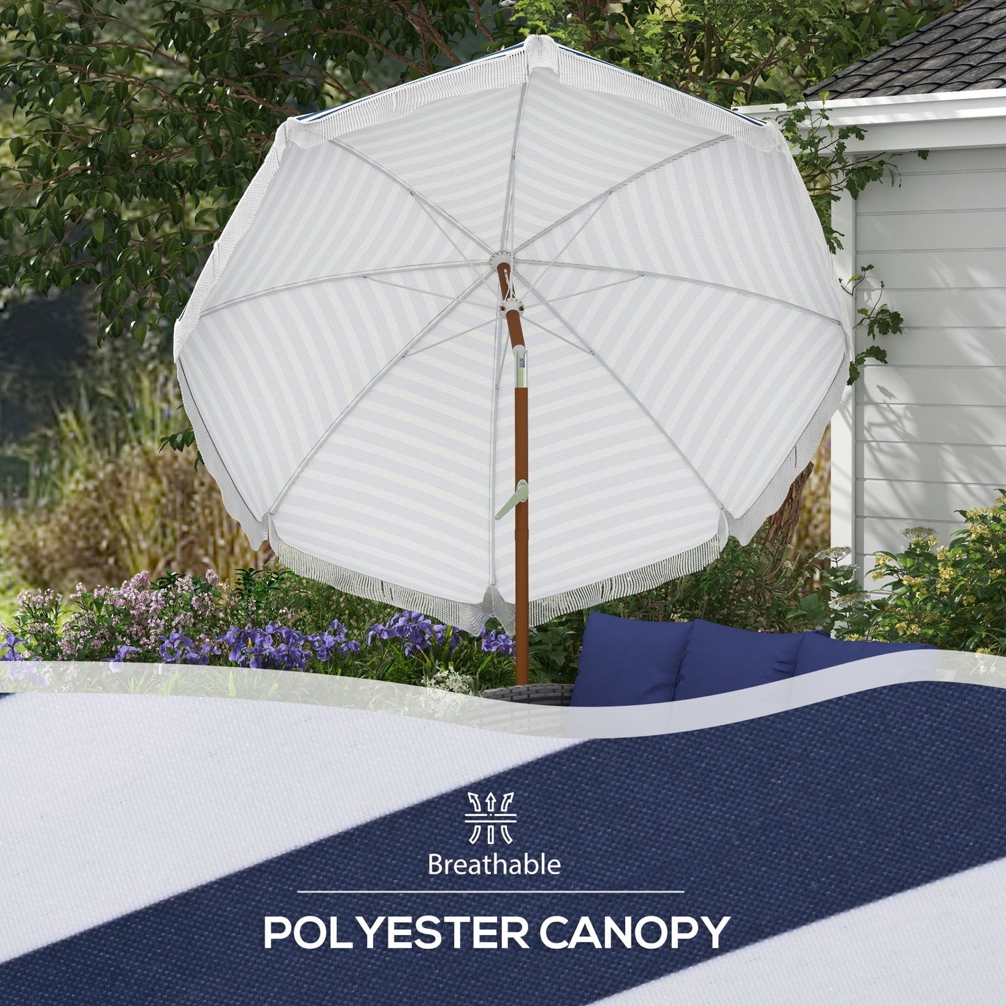 Outsunny Outdoor Patio Umbrella with Tilt, Vent, Fringed Ruffles, Flounce