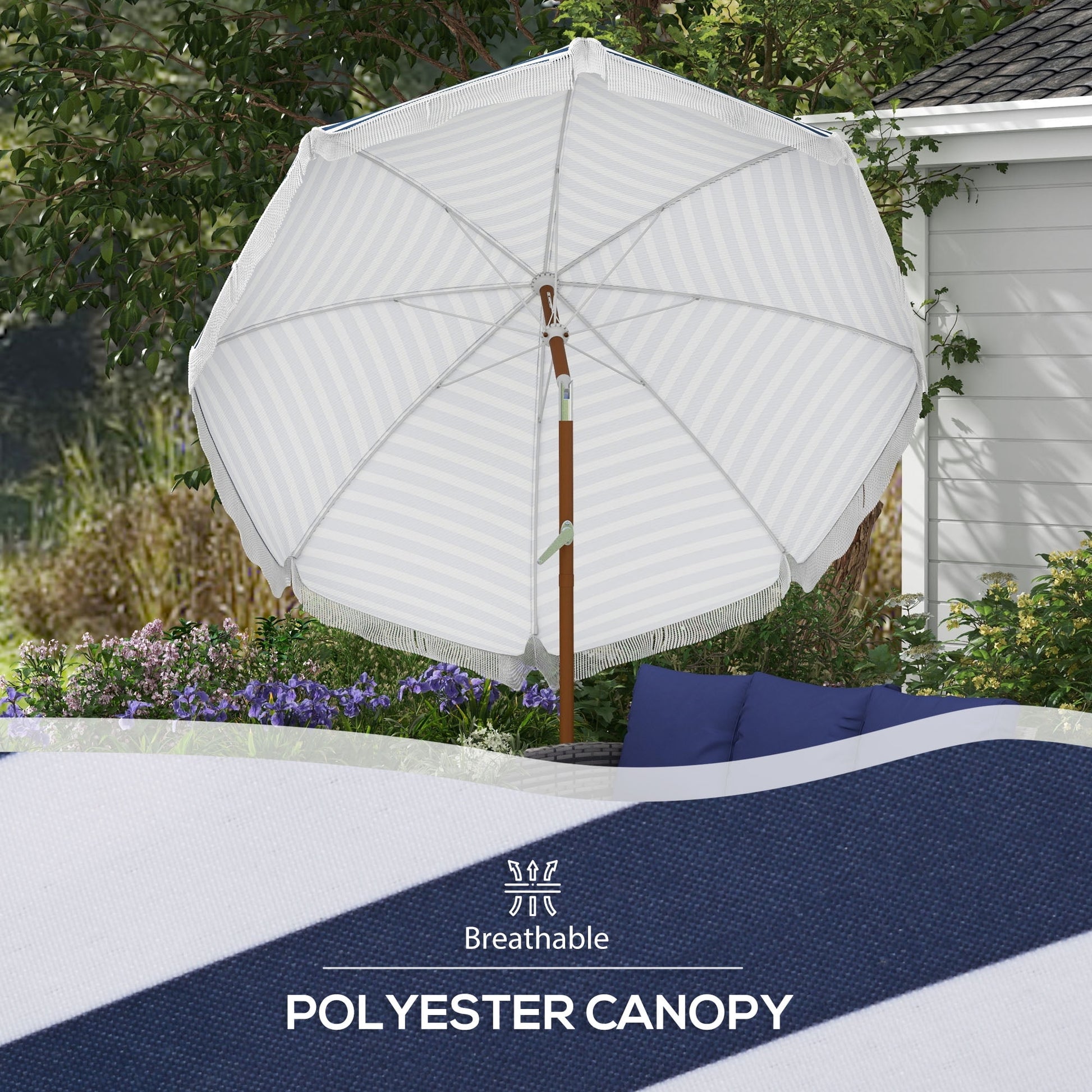 Outsunny Outdoor Patio Umbrella with Tilt, Vent, Fringed Ruffles, Flounce