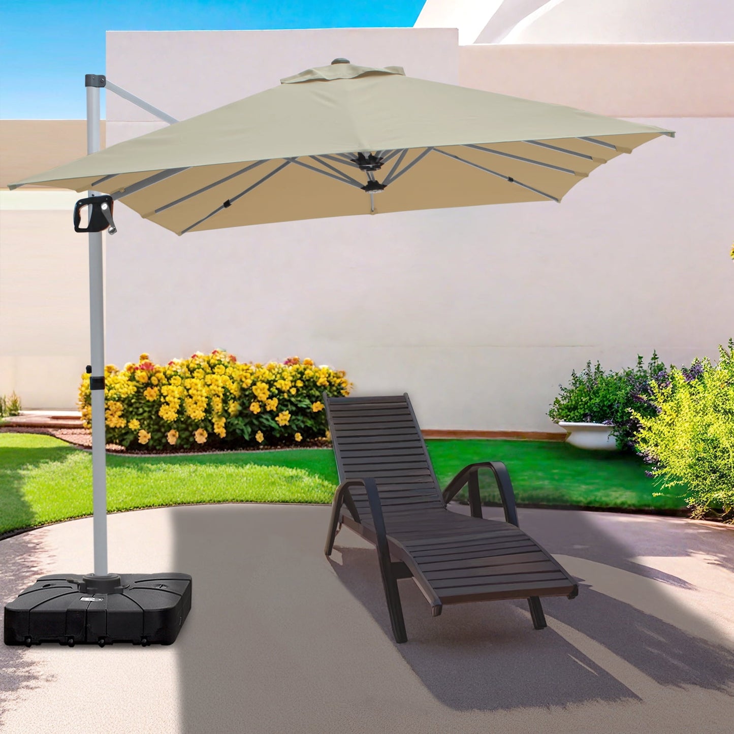 RANSENERS Double Sided Cantilever Patio Umbrella 13 * 8 ft Rectangle Outdoor Offset Umbrella with 360° Rotation and UPF 50+ for Garden Pool Coffeshop - Beige