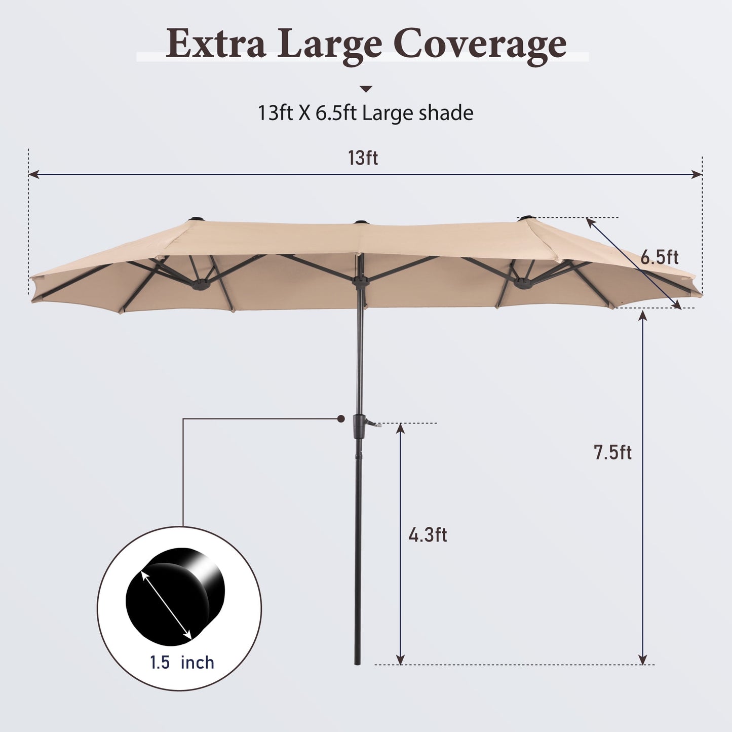 Summit Living 13 ft Large Patio Umbrella Double-Sided Rectangular Outdoor Market Table Umbrella for Outside – Beige