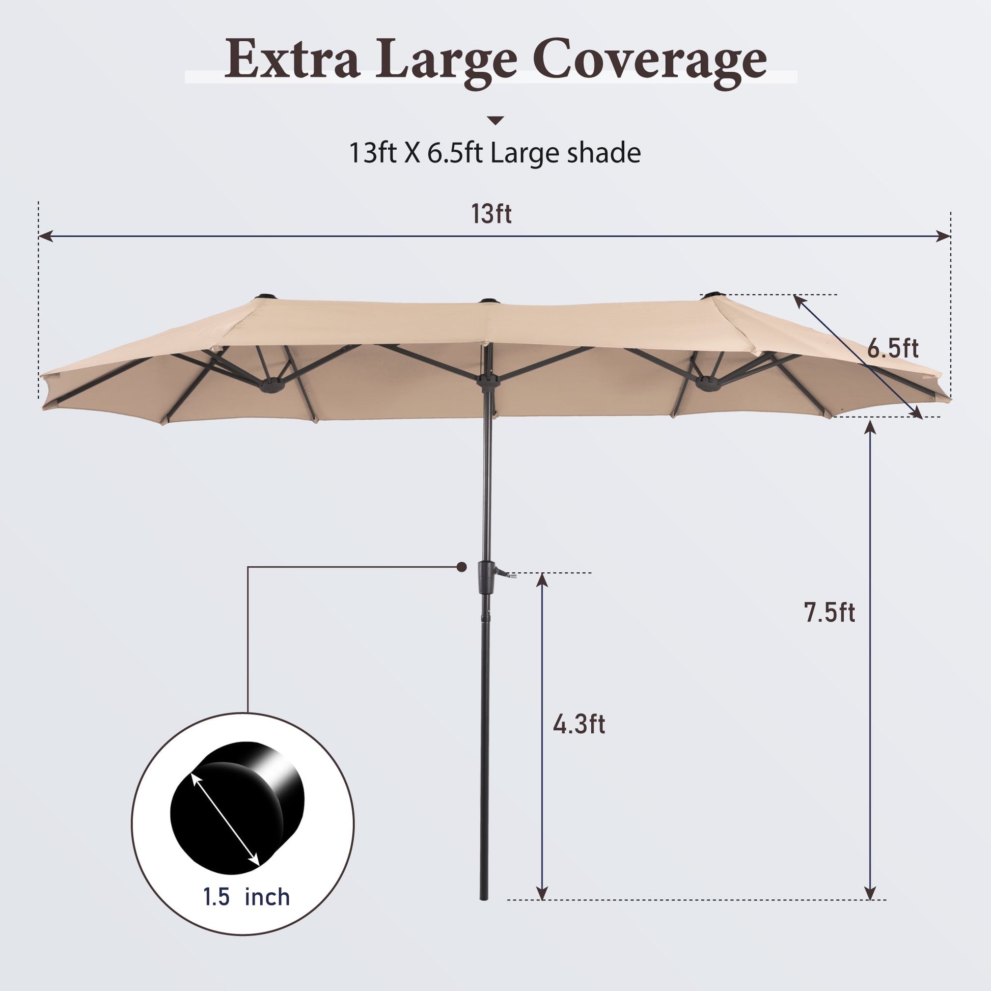 Summit Living 13 ft Large Patio Umbrella Double-Sided Rectangular Outdoor Market Table Umbrella for Outside – Beige