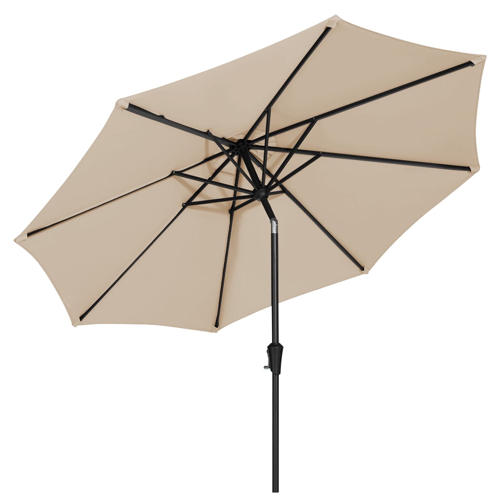JUSTLET 10ft Patio Umbrella w/ Easy Crank & Tilt, 8-Rib Heavy-Duty Market Umbrella - Outdoor Umbrella for Backyard, Garden, Patio, Deck, Cafe, and Restaurant, Deck & Backyard - Beige