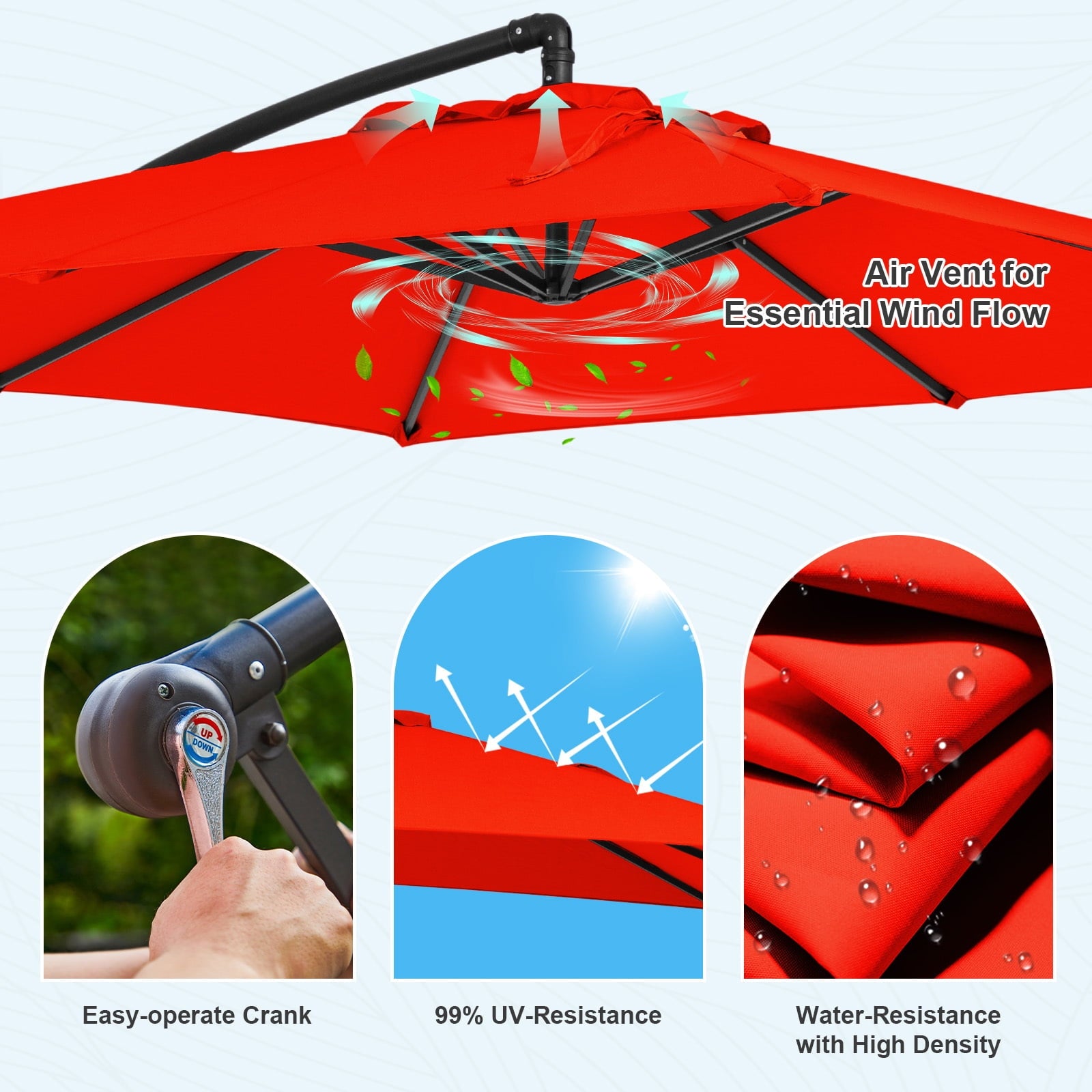 JUSTLET 8 x 8 ft Outdoor Square Hanging Offset Cantilever Umbrella for Garden,Base Included, Orange