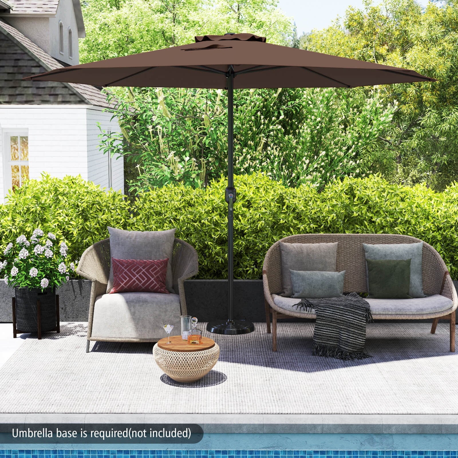 Costway 12 FT Patio Umbrella Outdoor Market Umbrella with Crank Handle 8 Sturdy Ribs Coffee