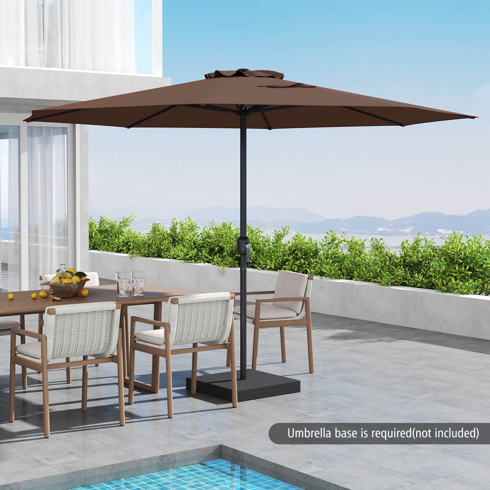 Costway 12 FT Patio Umbrella Outdoor Market Umbrella with Crank Handle 8 Sturdy Ribs Coffee