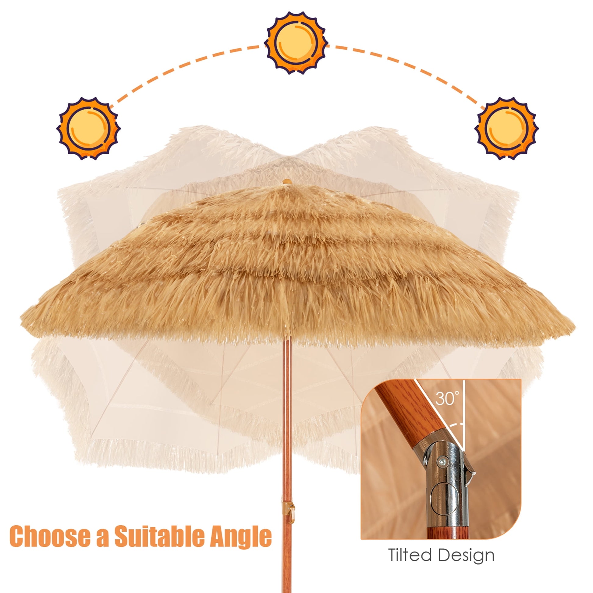 Gymax 6.5ft Thatch Tiki Beach Umbrella Outdoor Patio Umbrella w/ Adjustable Tilt
