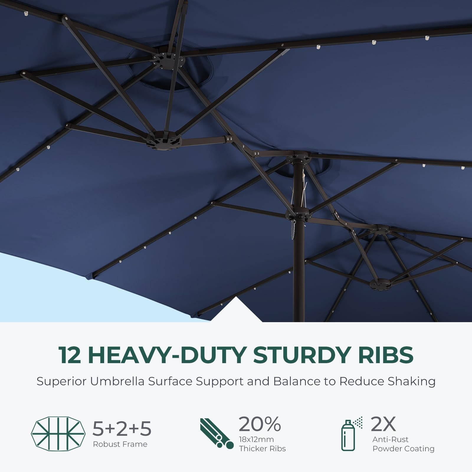 13ft Patio Umbrella with Light and Base Included, Double Sided Outdoor Large Rectangular Patio Umbrella with Crank Handle, for Lawn Garden,Home,Outdoor Activities