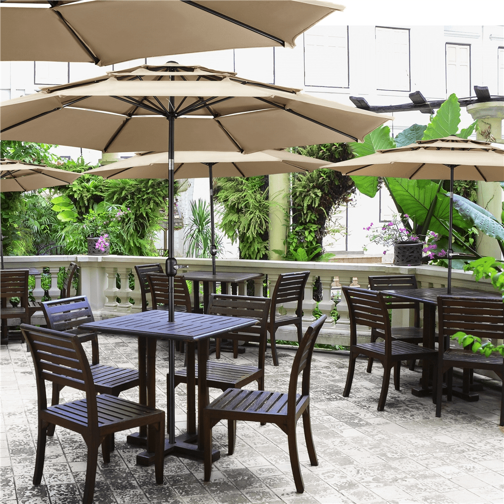 Topeakmart 10ft 3 Tier Patio Umbrella Outdoor Vented Table Umbrella with 8 Sturdy Ribs, Tan