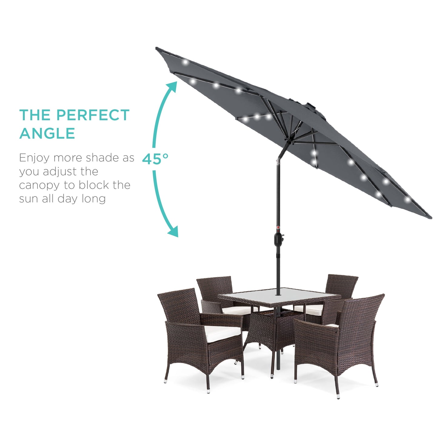 Best Choice Products 10ft Solar LED Lighted Patio Umbrella w/ Tilt Adjustment, UV-Resistant Fabric - Slate