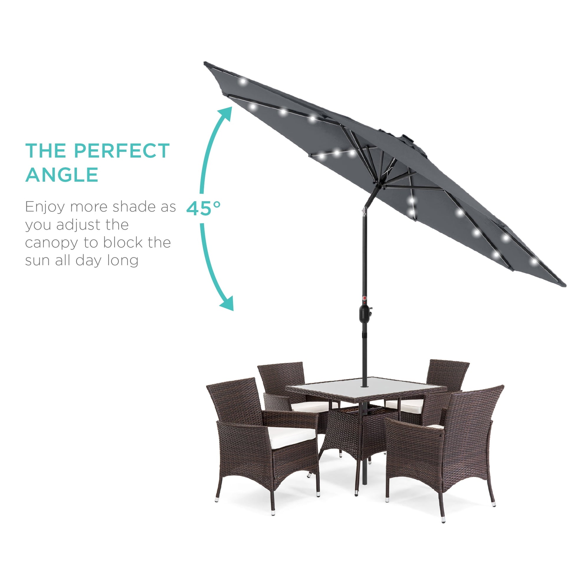 Best Choice Products 10ft Solar LED Lighted Patio Umbrella w/ Tilt Adjustment, UV-Resistant Fabric - Slate
