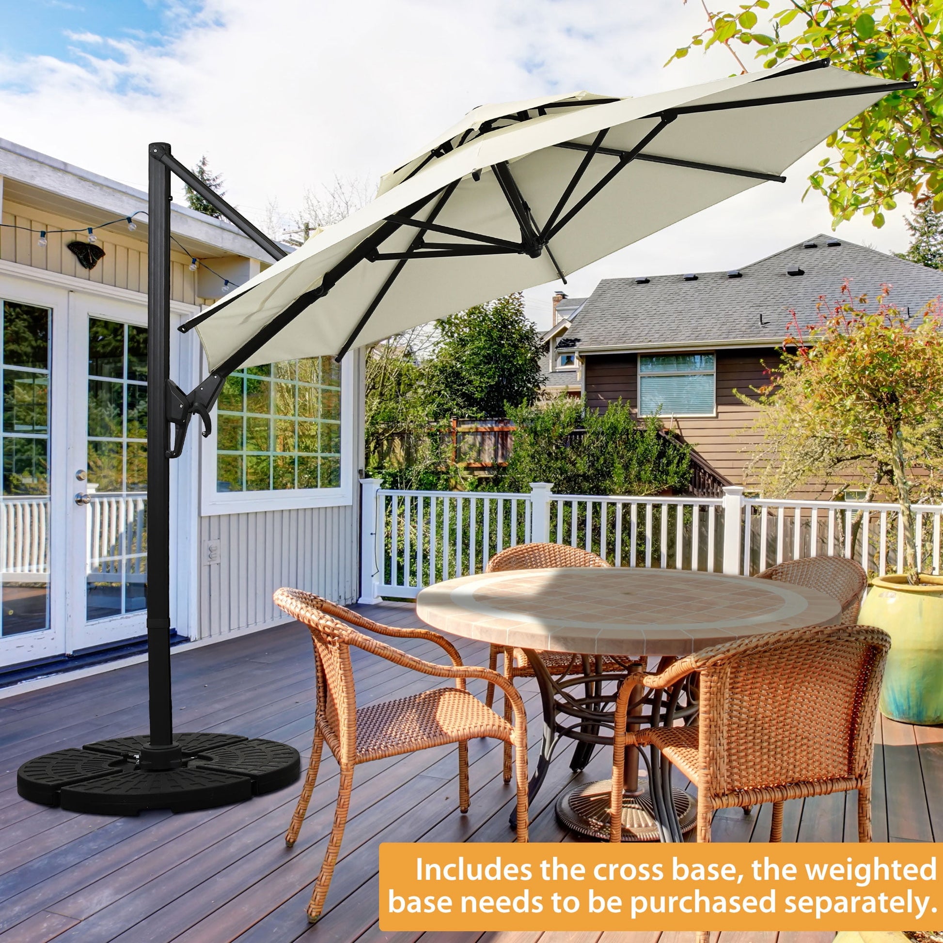 Ainfox 10ft Double Top Heavy-Duty Patio Cantilever Umbrella with Cross Base,5-Year-Non-Fading Outdoor Large Offset Hanging Aluminum Rotation Sun Shade Umbrella with 360°Rotation Adjustable，Beige