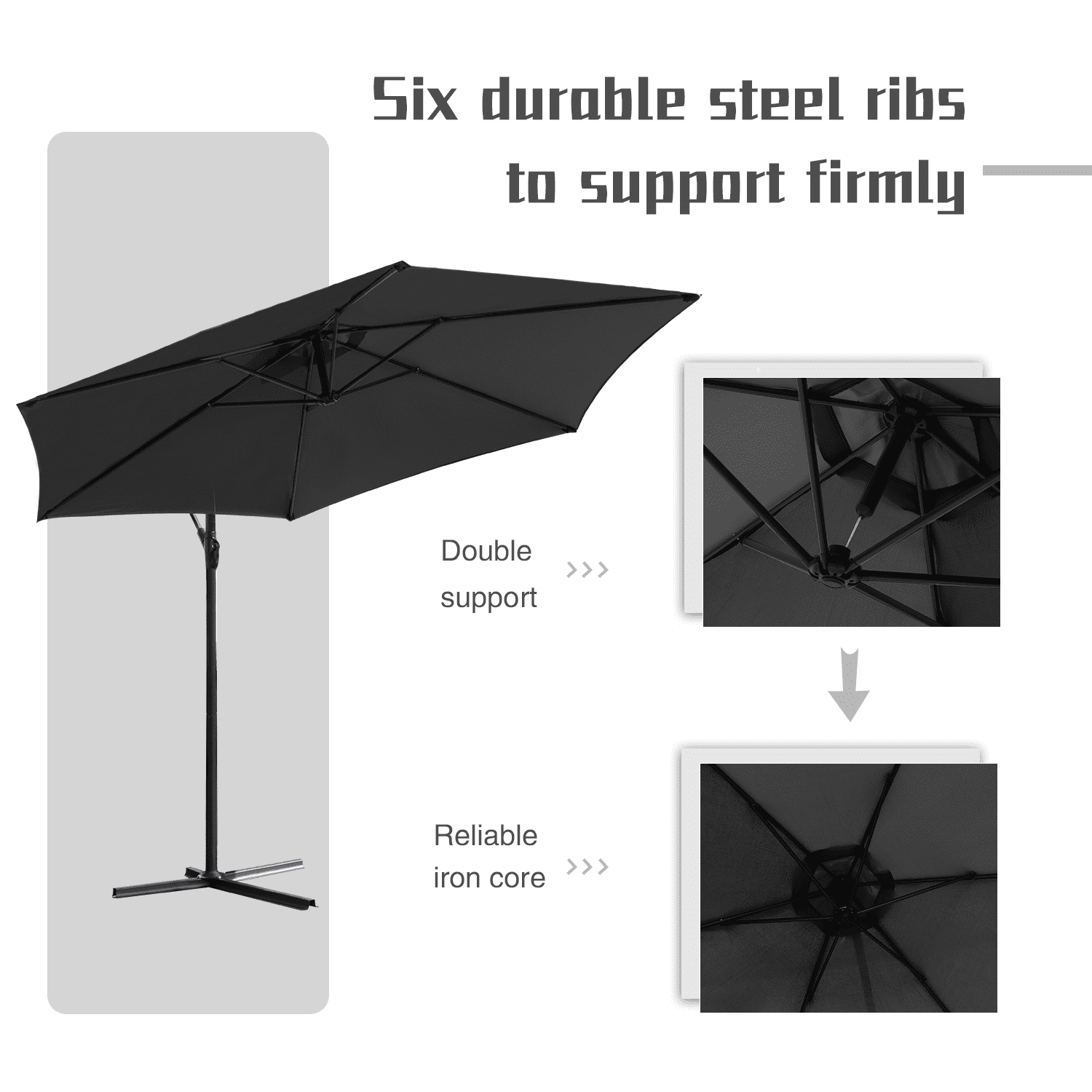 Lacoo10-Foot Offset Hanging Polyester Market Outdoor Patio Umbrella with Steel Frame and Easy Tilt,Black