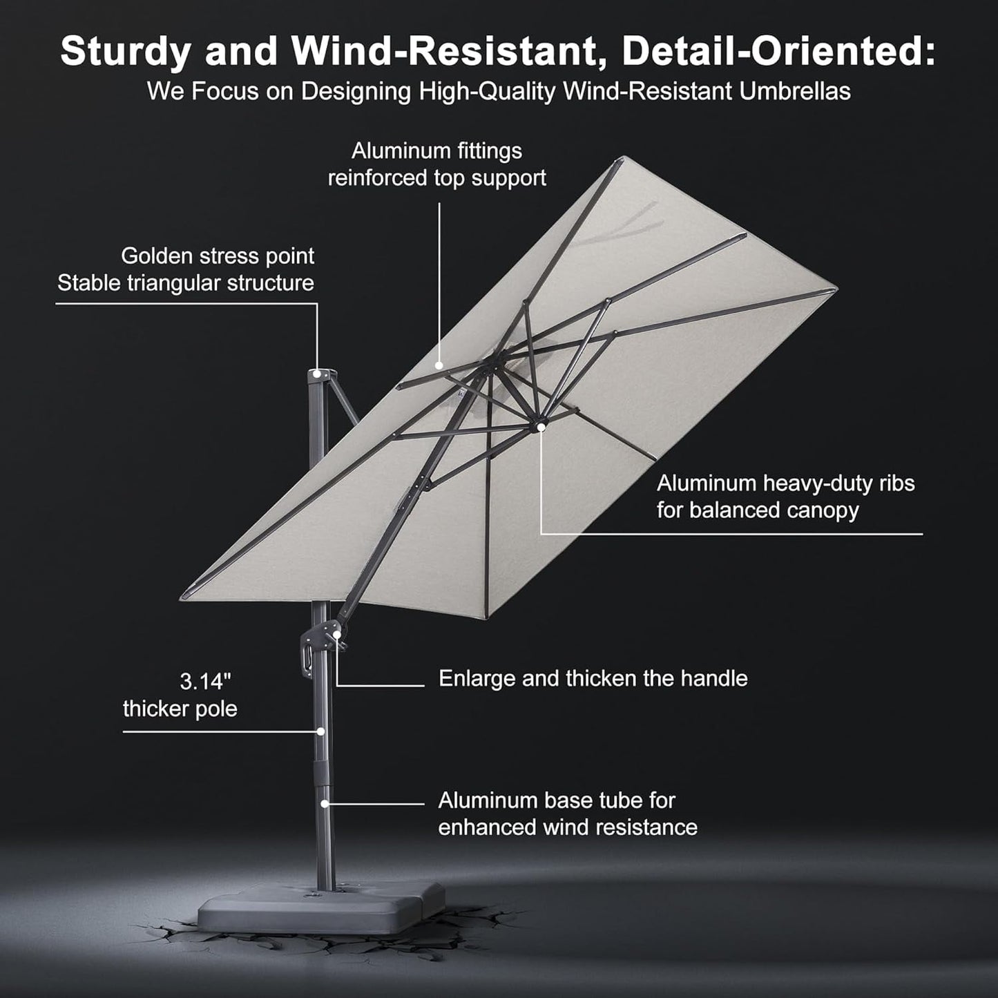 PURPLE LEAF 8 FT Patio Cantilever Umbrella Outdoor Offset Square Umbrella with 360-degree Rotation for Deck Pool Garden, Light Grey
