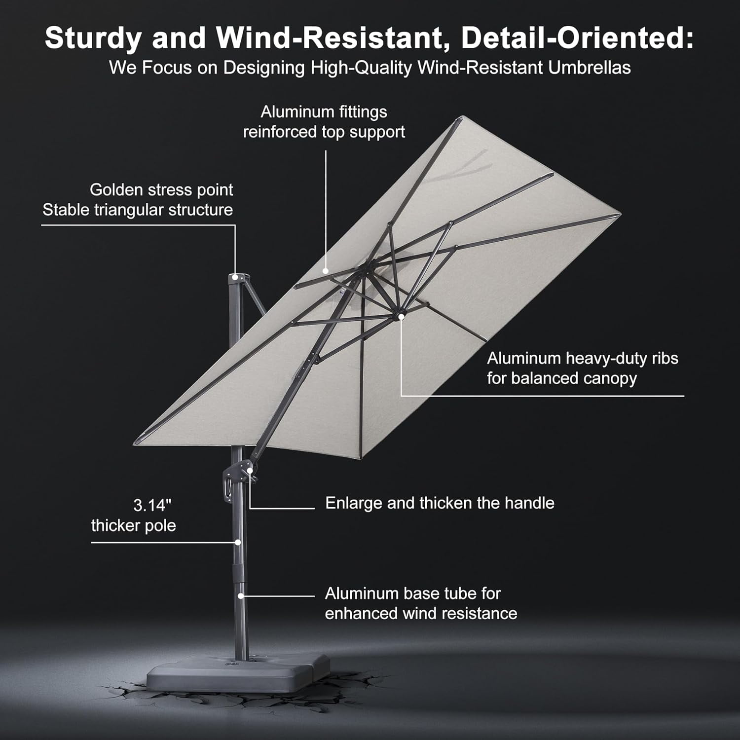 PURPLE LEAF 8 FT Patio Cantilever Umbrella Outdoor Offset Square Umbrella with 360-degree Rotation for Deck Pool Garden, Light Grey