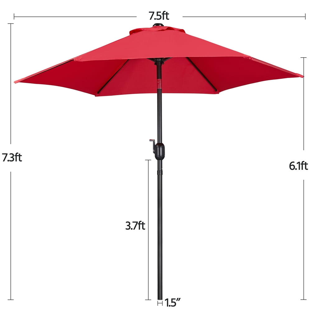 Alden Design 7.5 Foot Patio Umbrella with Crank and Push Button to Tilt, Red