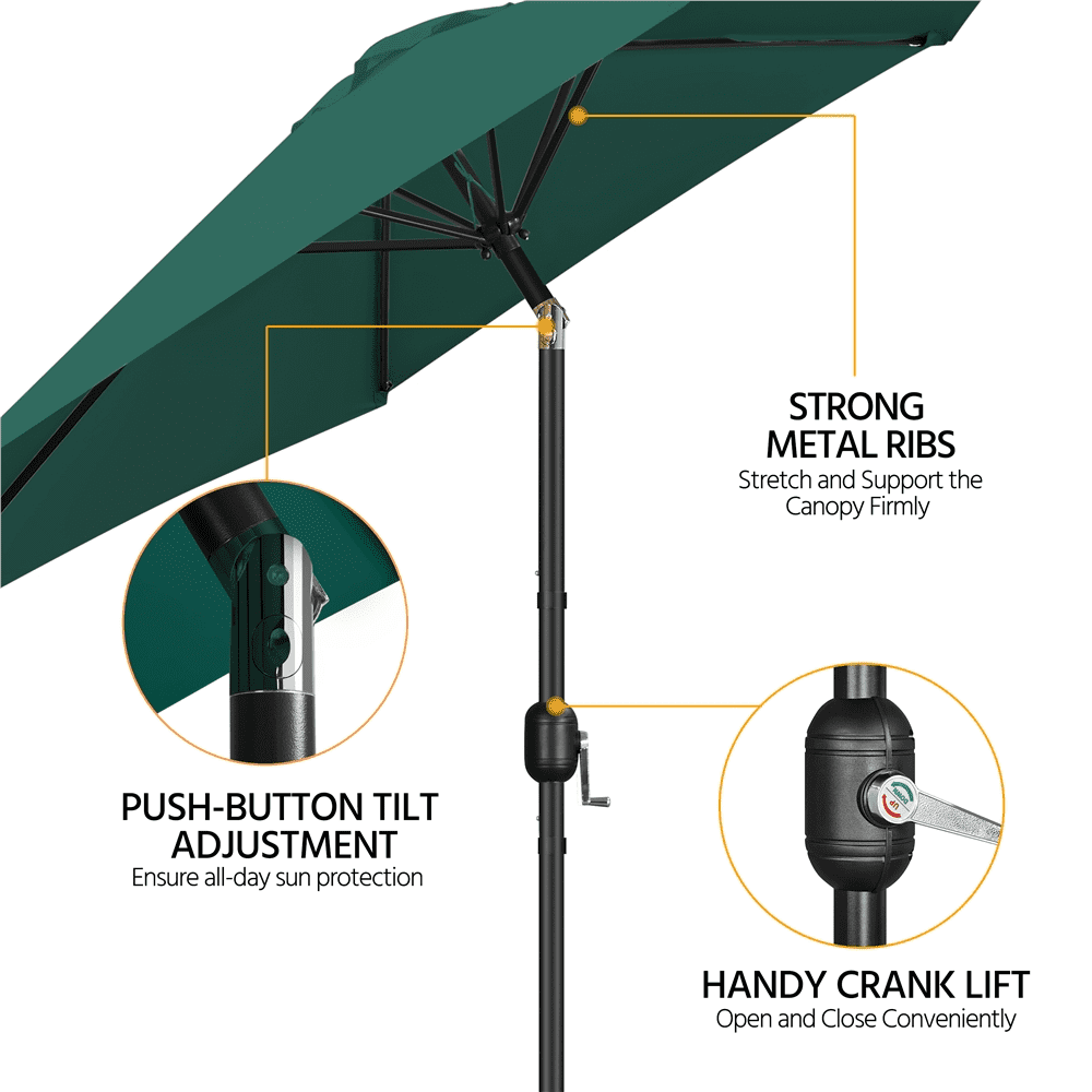 Renwick 9 Ft Outdoor Patio Umbrella with Push Button Tilt and Crank, Dark Green