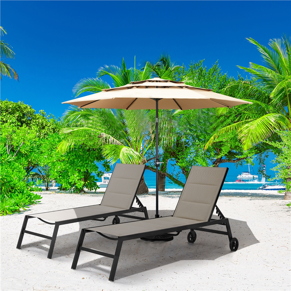 Topeakmart 10ft 3 Tier Patio Umbrella Outdoor Vented Table Umbrella with 8 Sturdy Ribs, Tan